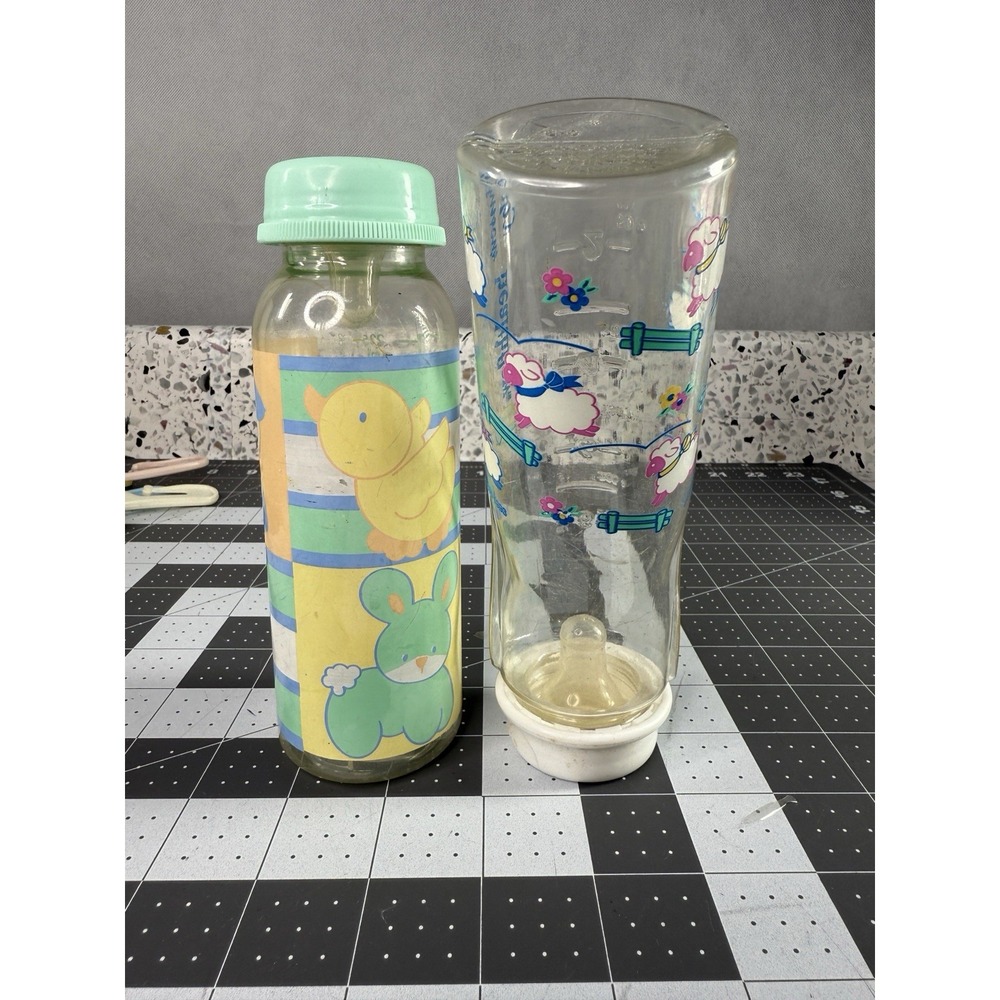 Vintage Decorated Baby Nursing Bottles Johnson's 8 Oz Still In Diapers